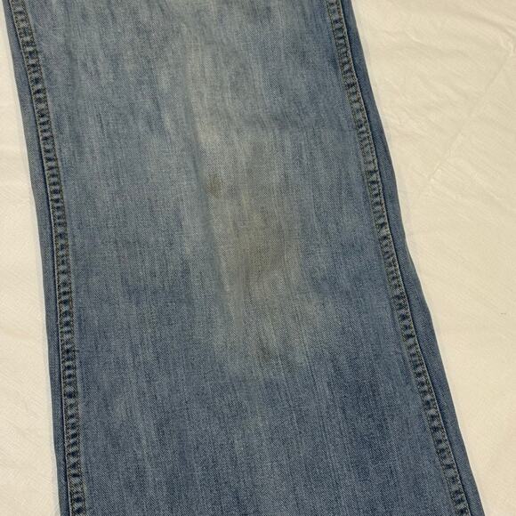Vintage GWG Distressed Denim Overalls Flared Jeans Womens Size 32x32 Red Strap - Picture 9 of 14
